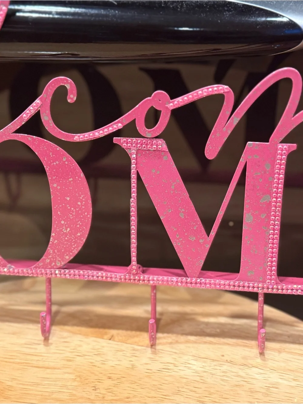 “Welcome Home “Pink Wall Hook Rack for keys Rhinestone accents